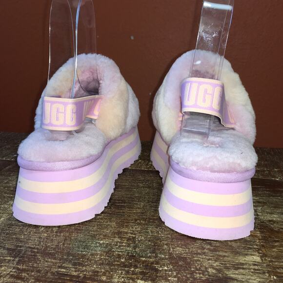 UGG Disco Stripe Fluff Slide Sandal Womens 11 Primrose Dusk Pink Purple Platform - Picture 4 of 11